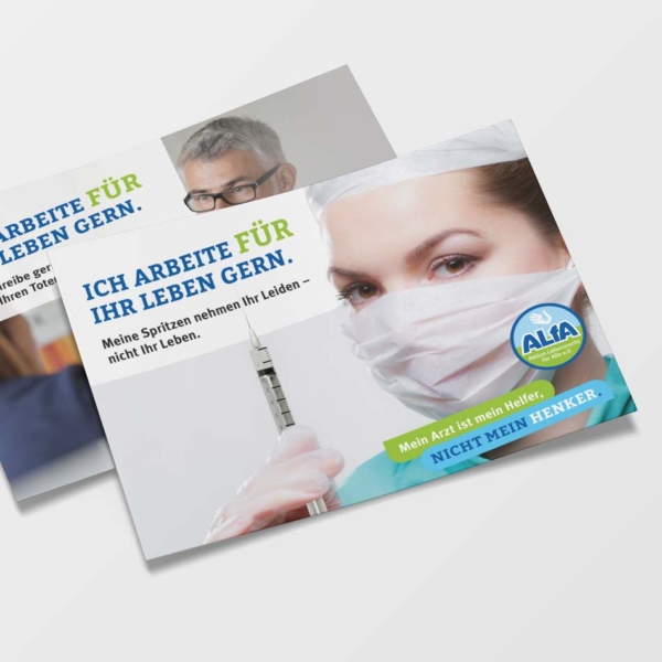 Postkarte Ich arbeite fuer Ihr Leben gern Assistierter Suizid Aktion Lebensrecht für Alle ALfA e.V.